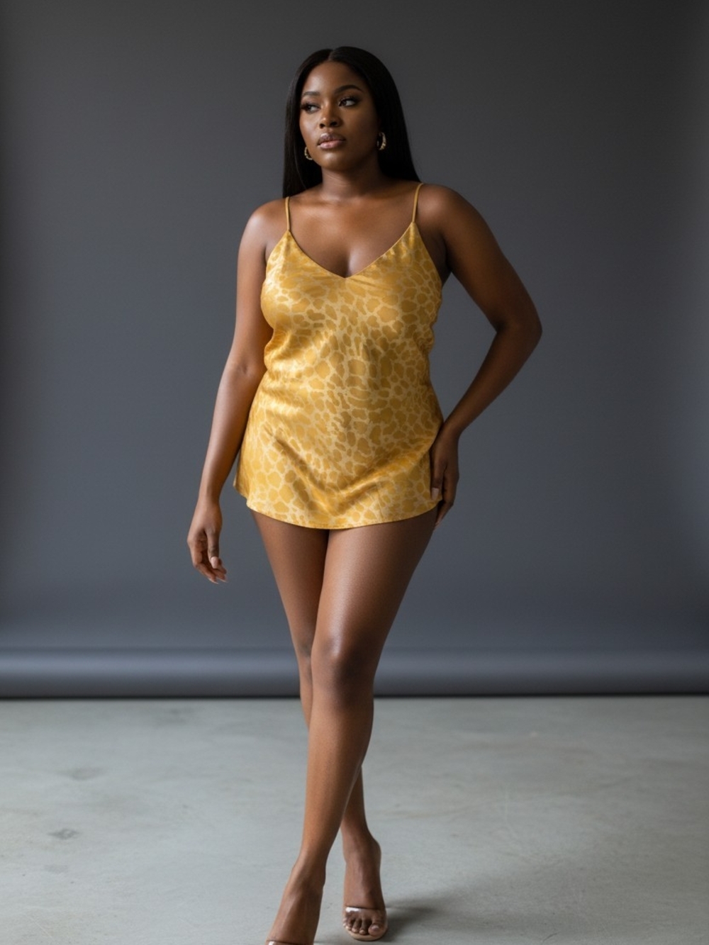 H&M Golden Cheetah Satin V-Neck Camisole